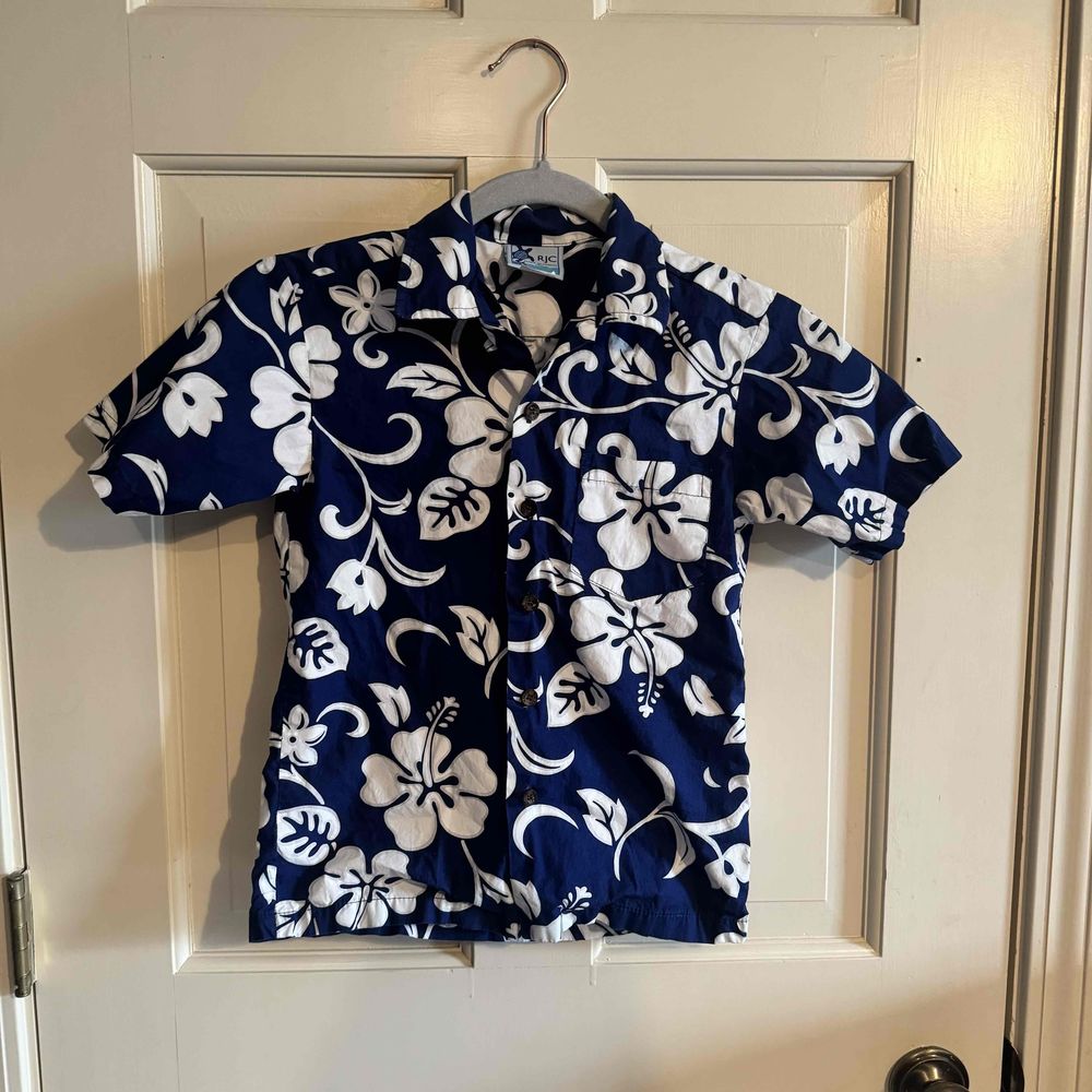 Boys Youth Blue Floral Bohemian Hawaiian Dress Size 8